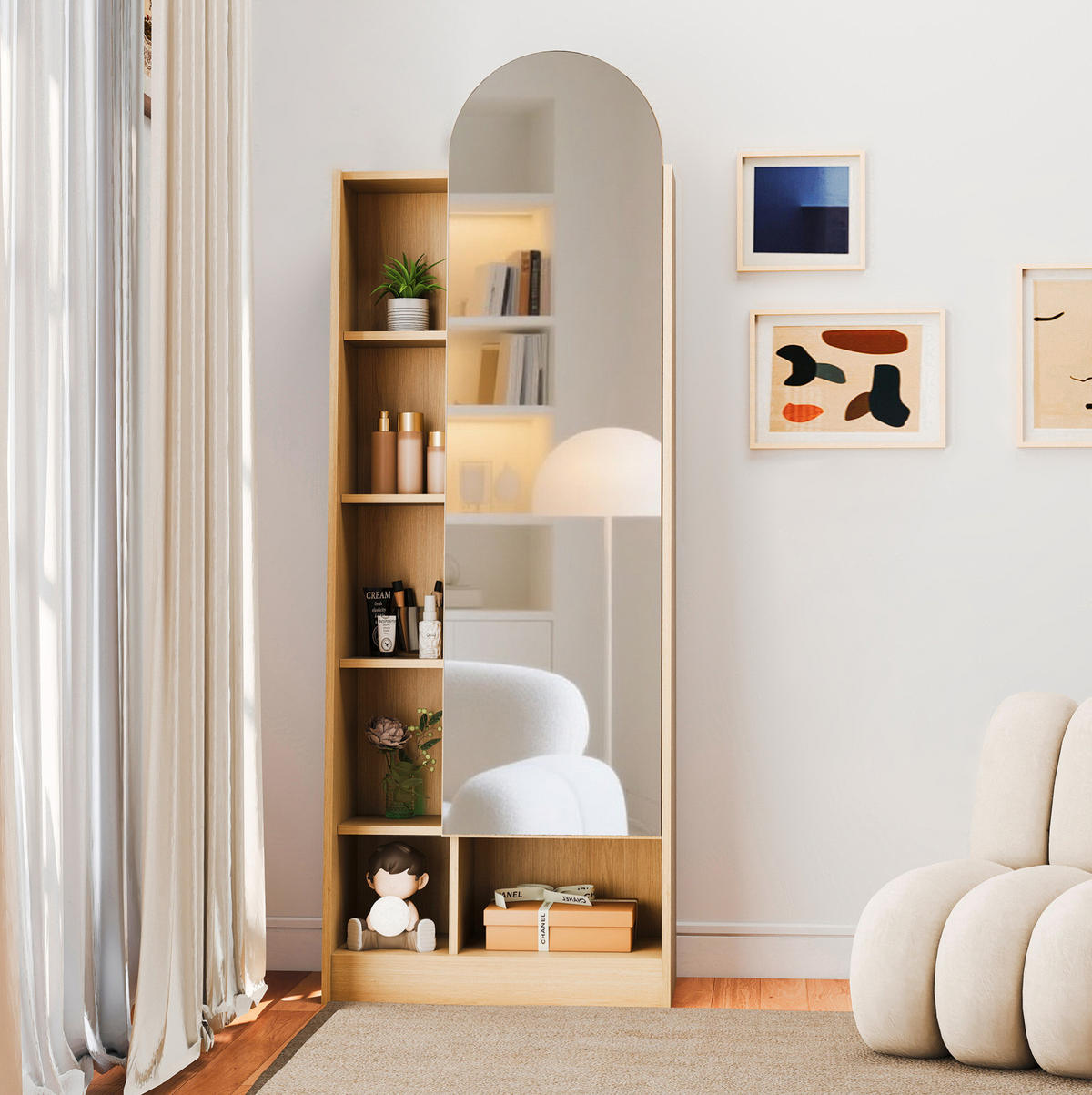 HIGHBOARD 60/165/28 cm Natur aus MDF mit Spiegeltür - Naturfarben, Holzwerkstoff (28/165/60cm) - OKMYHOME