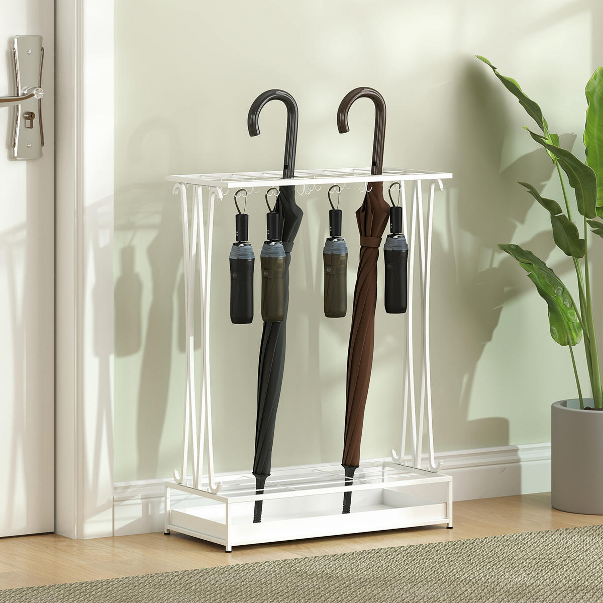 SCHIRMHALTER Stahl Weiß - Weiß, Metall (24/68/50cm) - HOMCOM