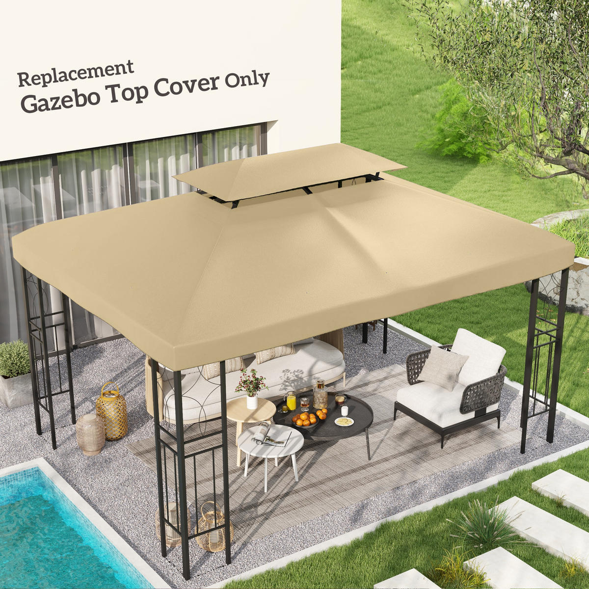 ERSATZDACH für Pavillon DE-12555 3x4 m Beige - Beige, Textil (400/1/300cm) - ComfortXL
