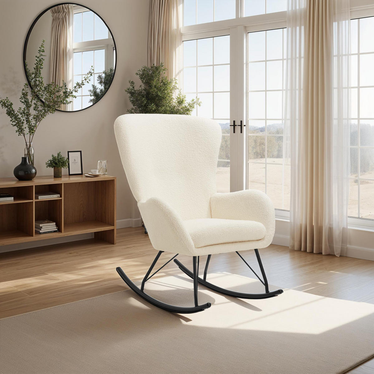 SCHAUKELSTUHL Swing,70 x 93 x 100 cm, Belastbarkeit 120 kg,creme/schwarz - Creme/Schwarz, Kunststoff (70/100/93cm) - tectake