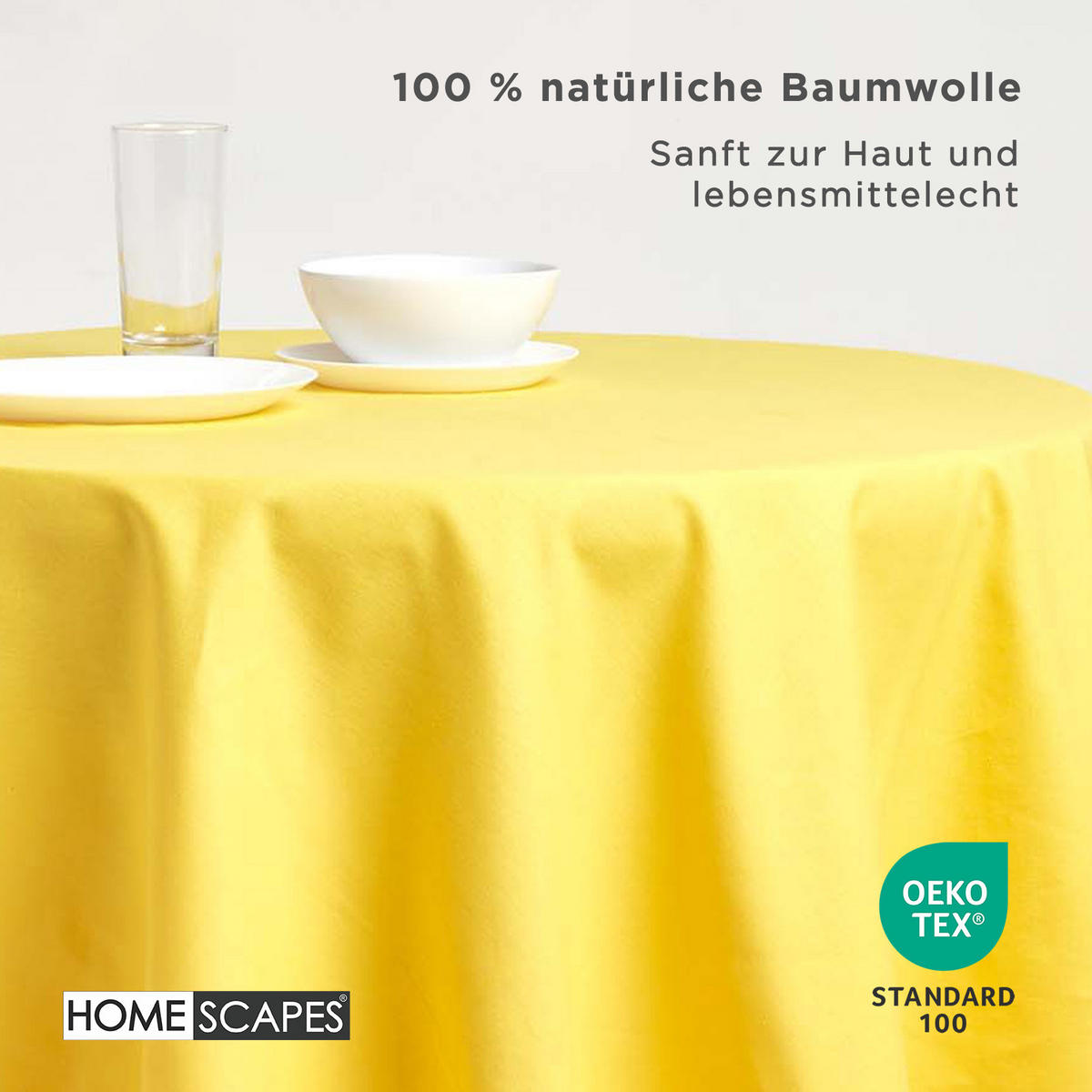 TISCHDECKE gelb rund 178 cm, 100% Baumwolle - Gelb, Textil (178/178cm) - Homescapes
