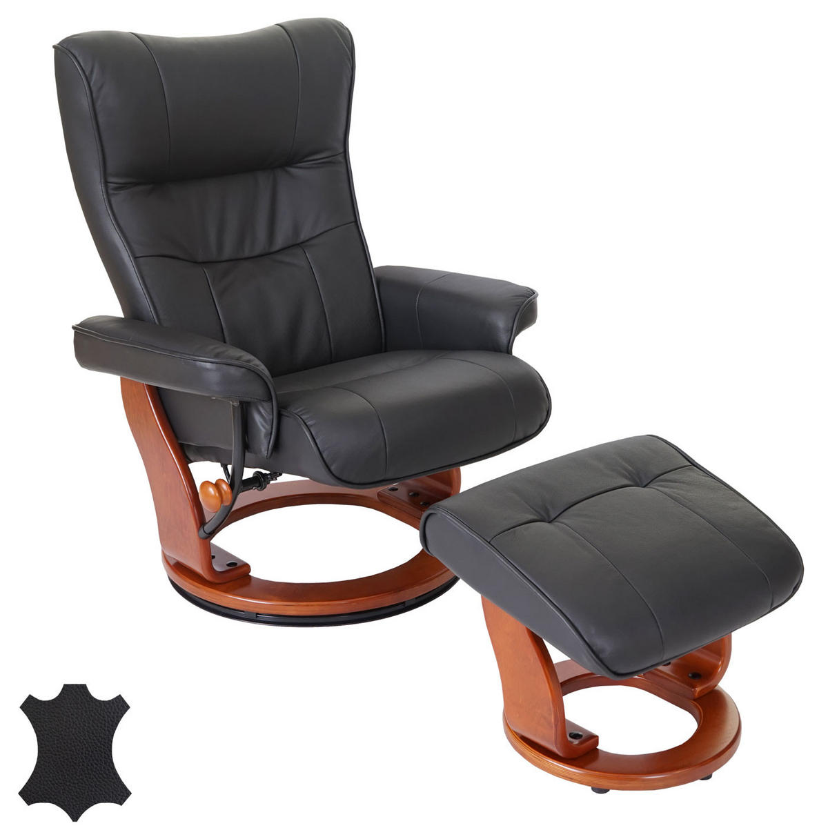 RELAXSESSEL MIT HOCKER Schwarz - Schwarz, Leder (83/104/83cm) - MCA
