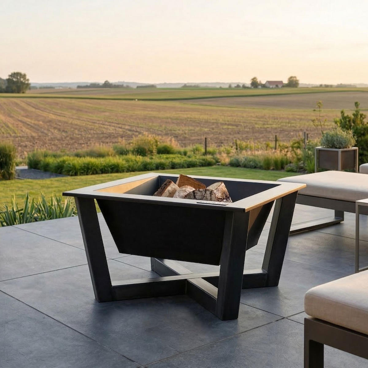 FEUERSCHALE Nevada Stahl quadratisch 70 x 70 cm - Schwarz, Metall (70/35/70cm) - Mr. Deko