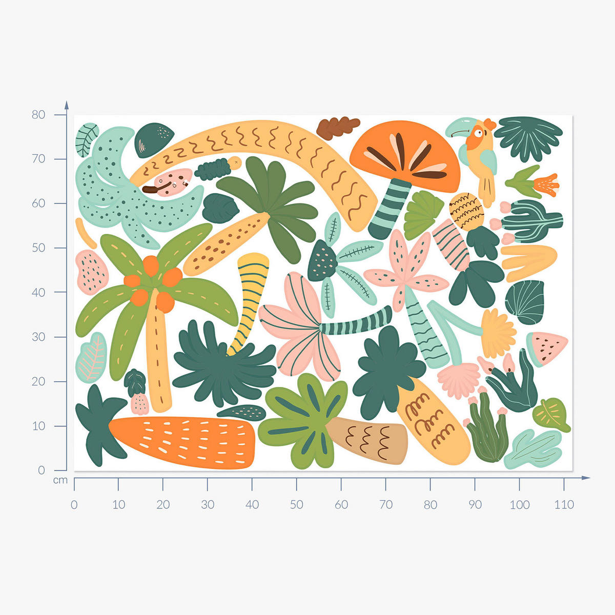 WANDAUFKLEBER 80x112cm - Tropische Vegetation - Multicolor, Kunststoff (80/112/0.1cm) - Wallfluent