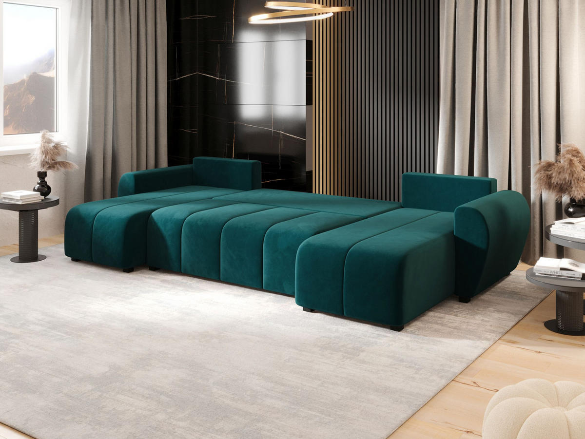 WOHNLANDSCHAFT MOLISA U Itaka 39 mit Schlaffunktion - Türkis, Textil (303/82/208cm) - Bedante