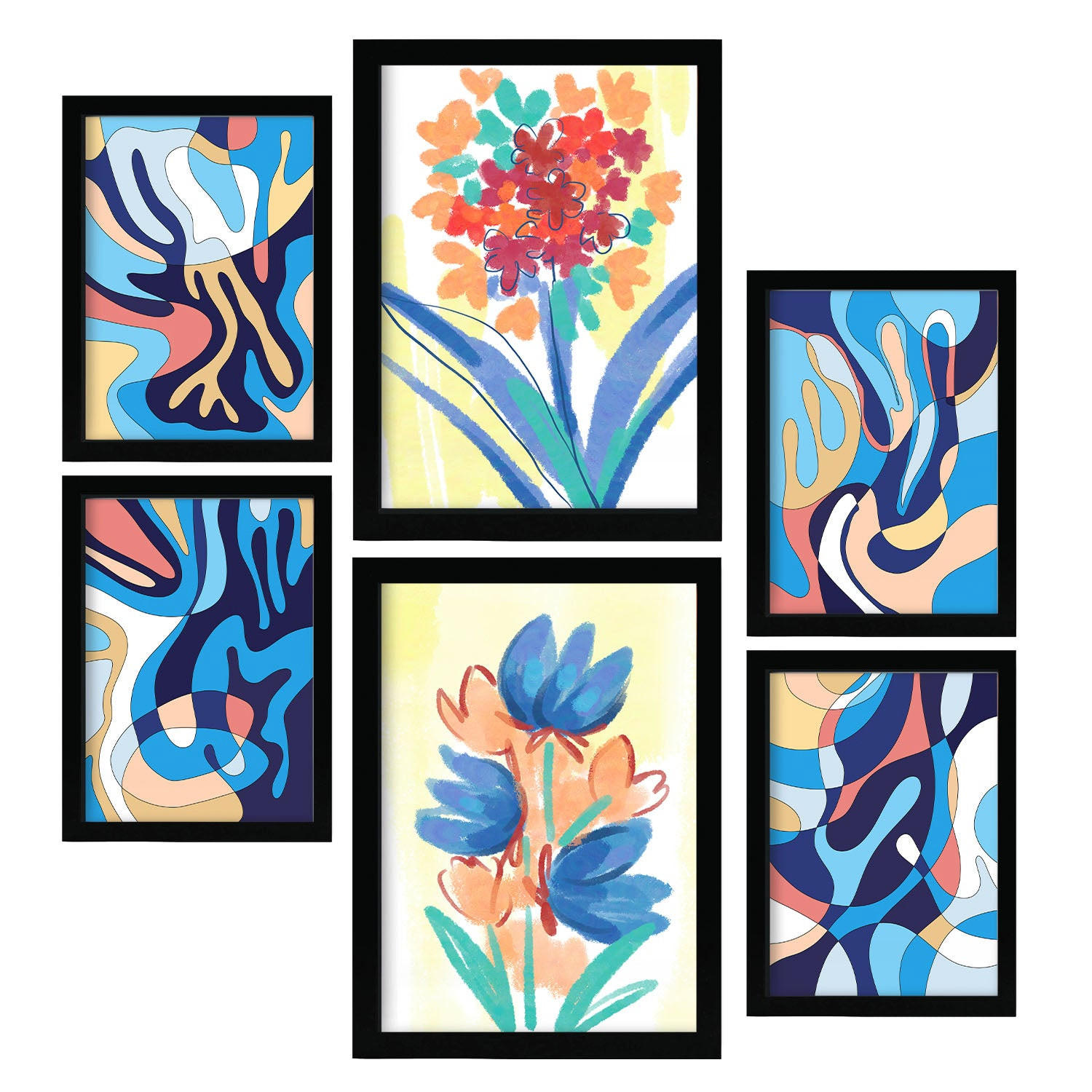 POSTER Set Mit 6 Venenflora In Blume Zusammenfassung Ästhetische Dekorative Gemälde Für Ihr Wohnzimmer, Schlafzimmer, Zuhause A3 & A4 Schwarzer Rahmen - Schwarz, Papier (29/3cm) - Nacnic