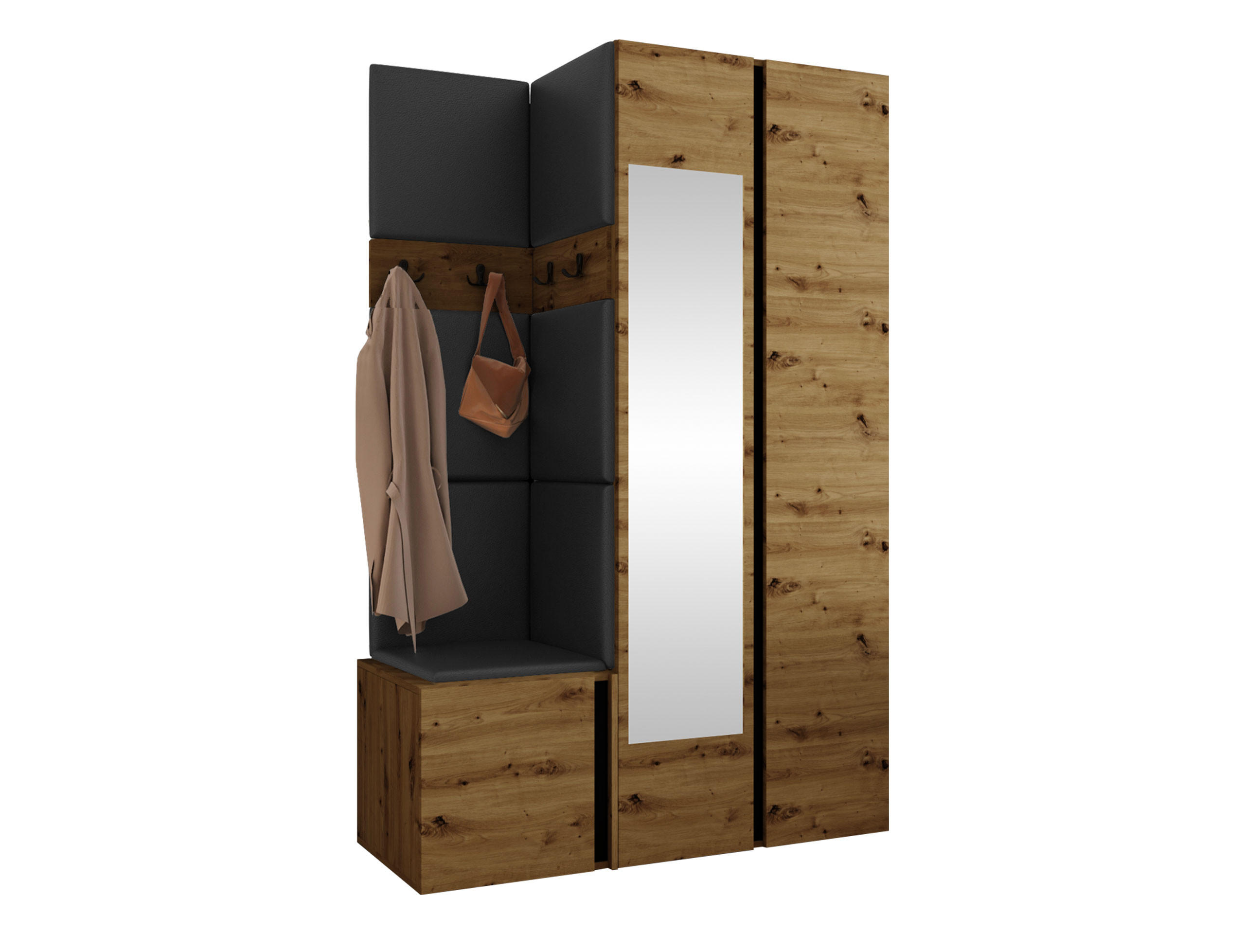 MOBILIER PENTRU HOL Orion XXVI - stejar Artisan/negru, material plastic/compozit lemnos (116/186/46cm) - MIRJAN24