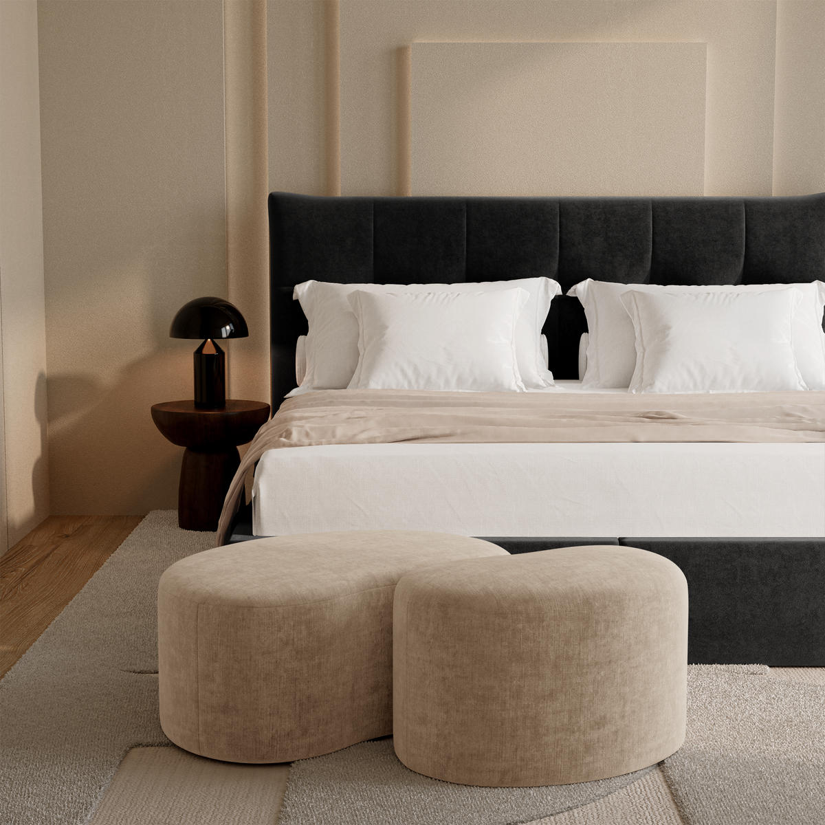 SITZHOCKER Samt Taupe 80cm - Taupe, Textil (80/36/52cm) - Sia Home