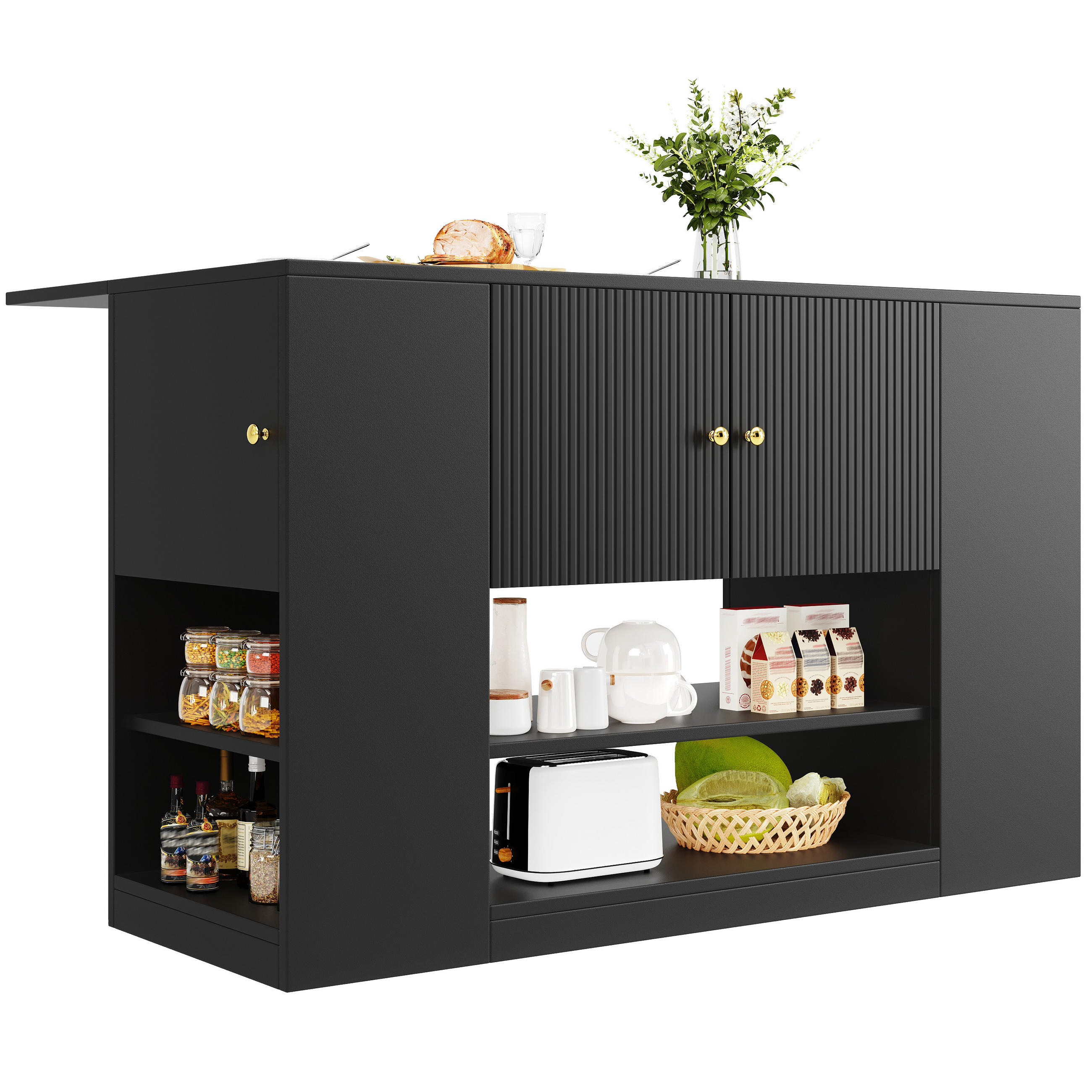 KÜCHENINSEL Küchenschrank Schubladen Regale Schwarz Modern - Schwarz, Holzwerkstoff (140/90/40cm) - FLIEKS