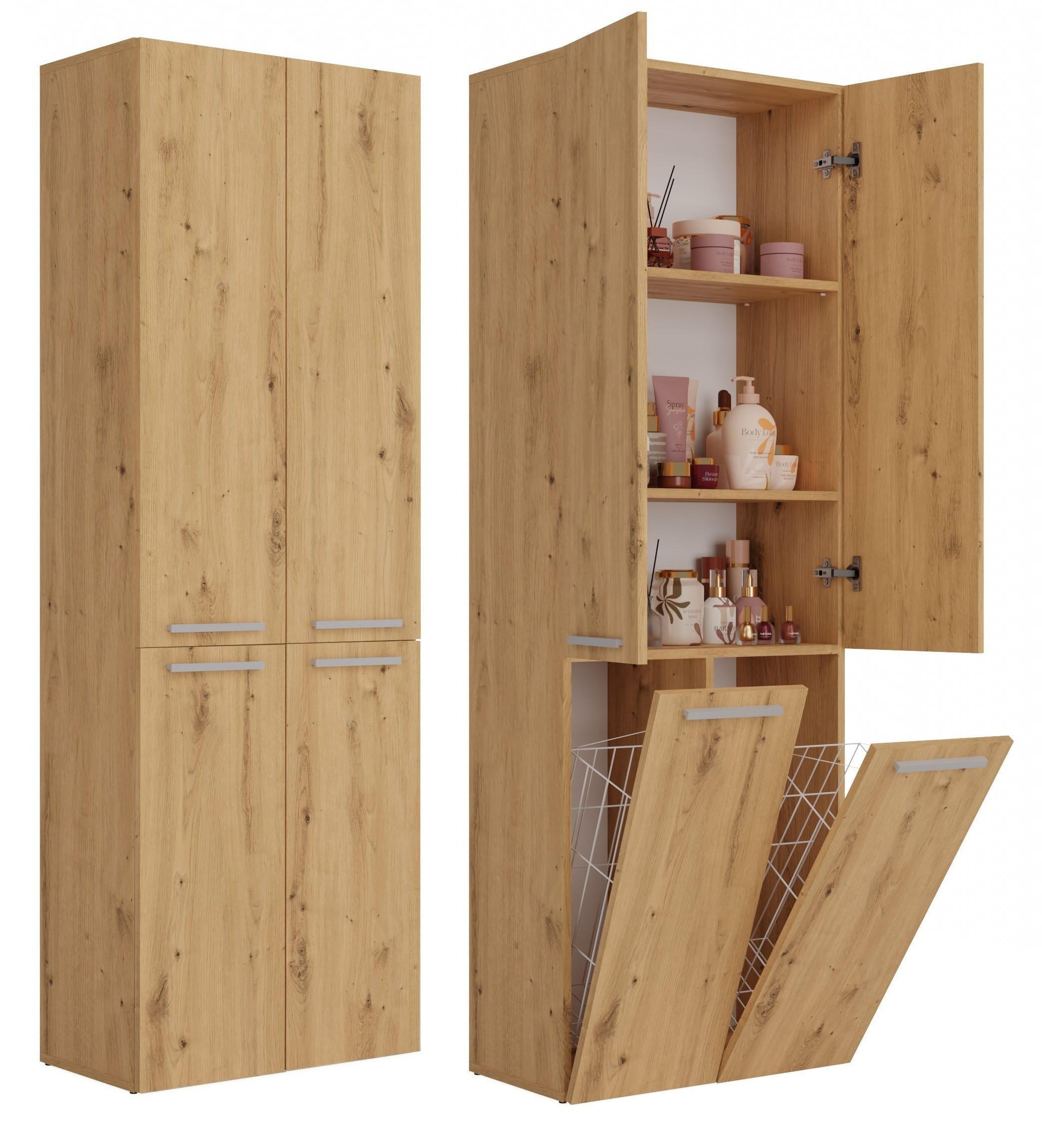 BAD Hochschrank Berta - Eiche Artisan, Holzwerkstoff (60/174/30cm) - kommodly