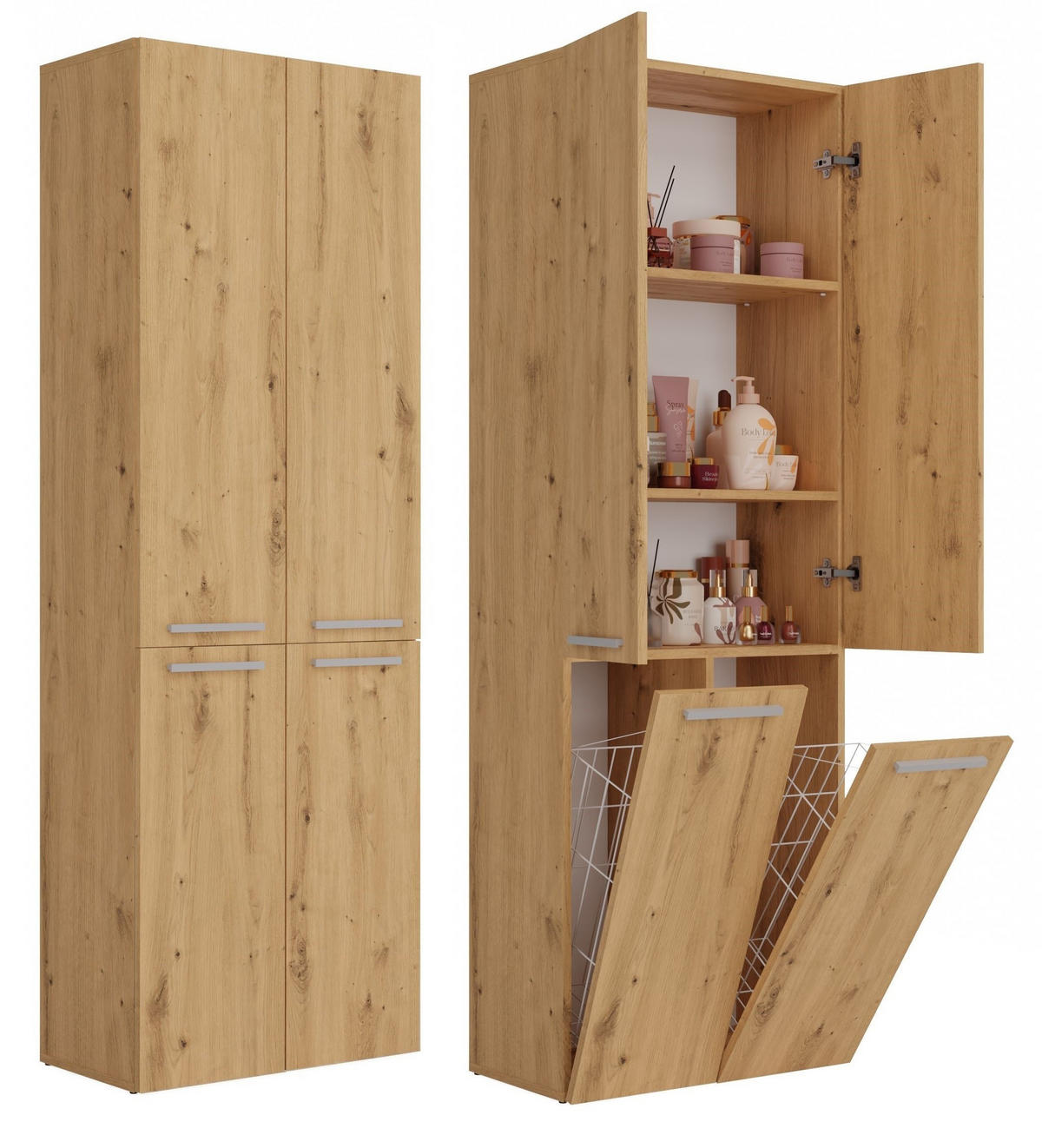 BAD Hochschrank Berta - Eiche Artisan, Holzwerkstoff (60/174/30cm) - kommodly