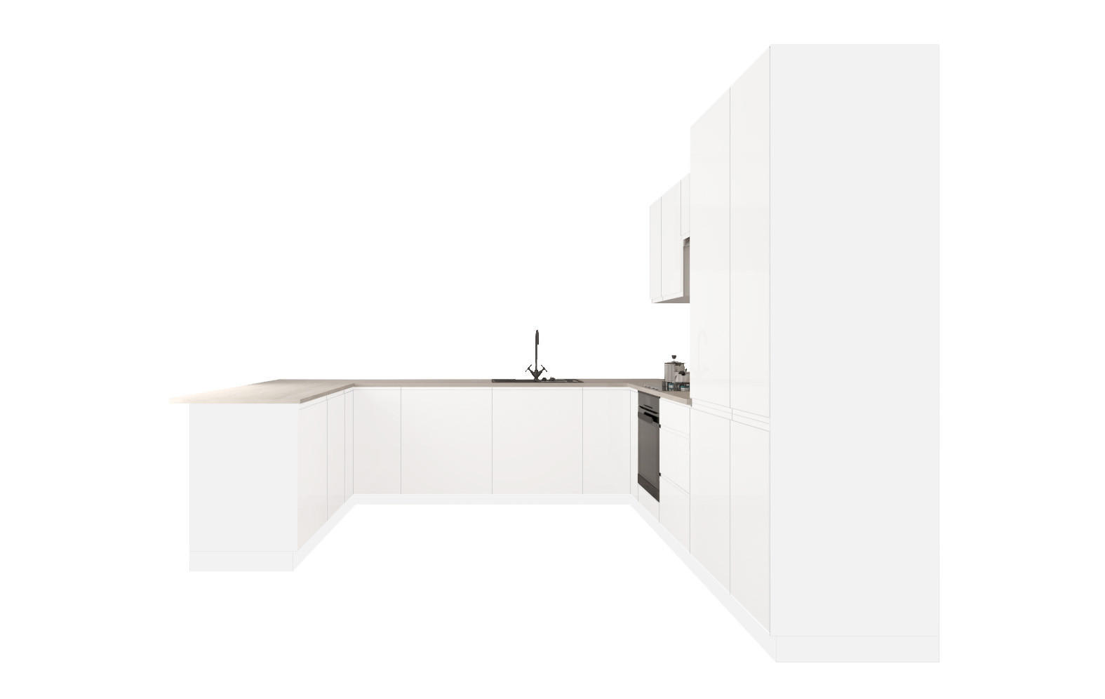 U-KÜCHENZEILE 300 × 279 × 200 cm - Velmora KÜ-AS-010 - in Weiß / Hochglanz - Weiß, Holz (310/212/58cm) - ROYAL24_MARKT