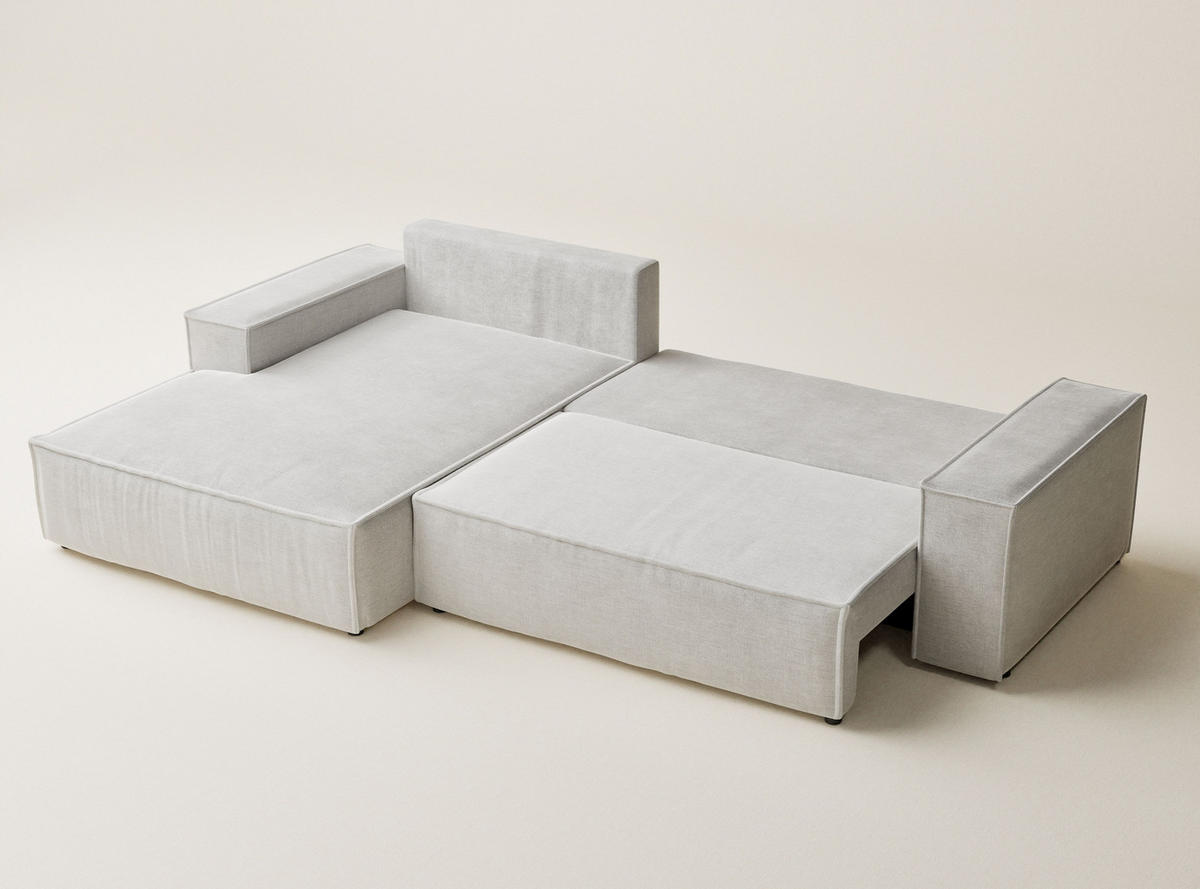 ECKSOFA Maze Beige grau Chenille-Stoff - Links Seite - Greige/Schwarz, Holz/Holzwerkstoff (185/294cm) - Maison de Reve