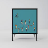 SIDEBOARD COLLECTIVE STREAM, Schwarz, 57,5x42x72,5 cm, Schwarze Metallfüße - Multicolor/Schwarz, Holzwerkstoff/Metall (57.5/72.5/42cm) - SpaceRebels