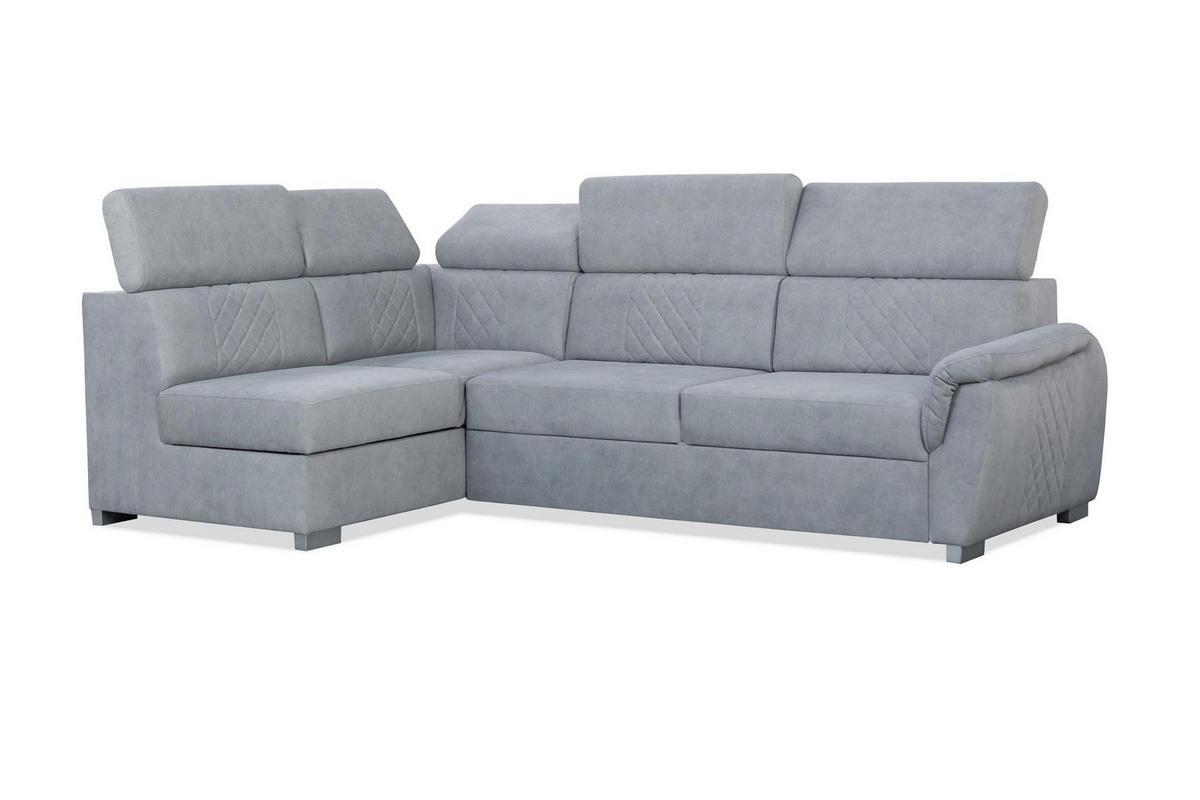 ECKSOFA Ravini Grau, mit Schlaffunktion und verstellbaren Kopfstützen, linke seite - Grau, Holzwerkstoff (253/156cm) - Bettso
