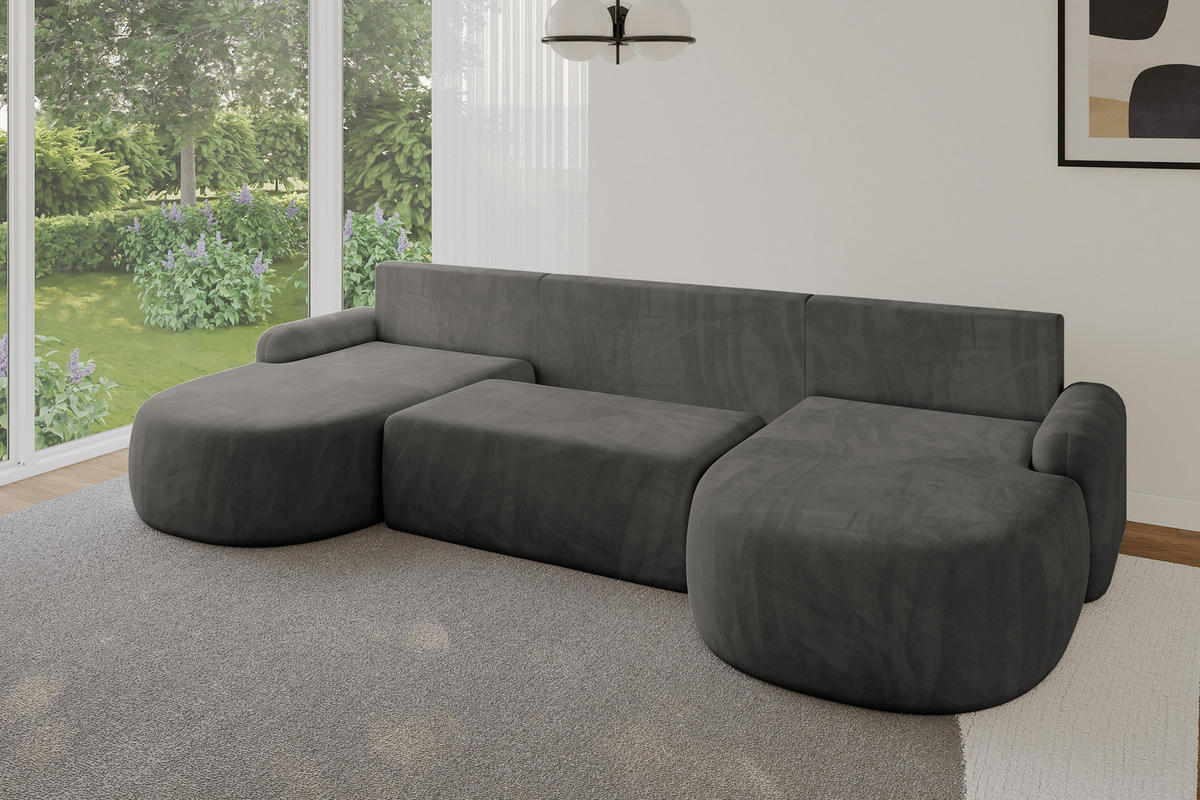 WOHNLANDSCHAFT mit Schlaffunktion und Bettkasten LIRA-U - 335x172x89 Dunkelgrau - Dunkelgrau, Holzwerkstoff/Textil (335/89/172cm) - ALTDECOR