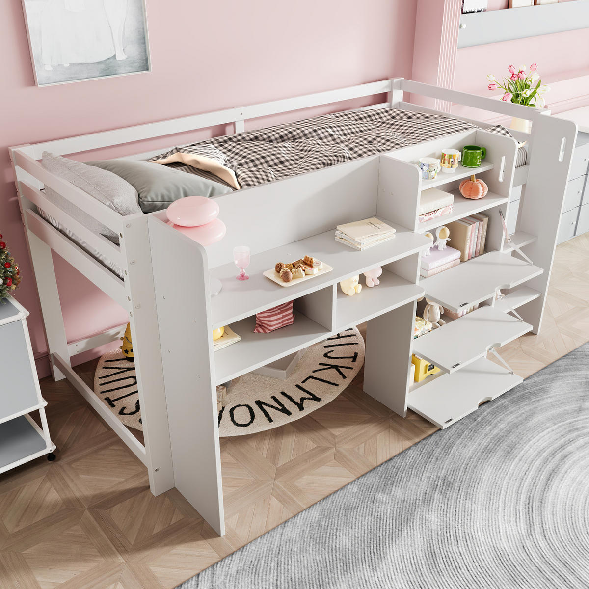 HOCHBETT 90/200 cm Weiß aus Kiefernholz mit Stauraum - Weiß, Holz (90/200cm) - OKMYHOME