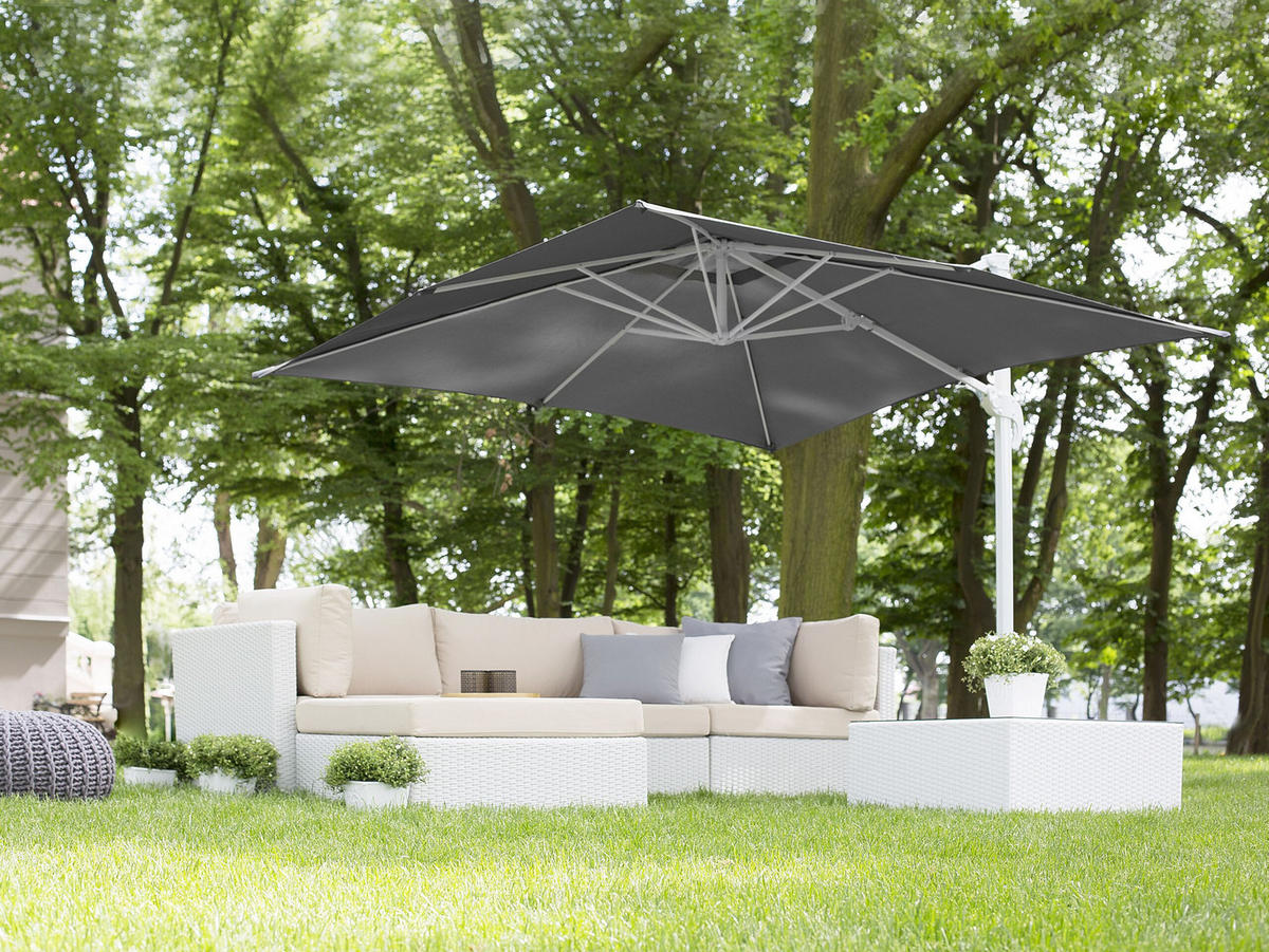 AMPELSCHIRM dunkelgrau/weiß 250/250/235 cm Monza - Weiß/Grau, Textil (250/250cm) - Beliani