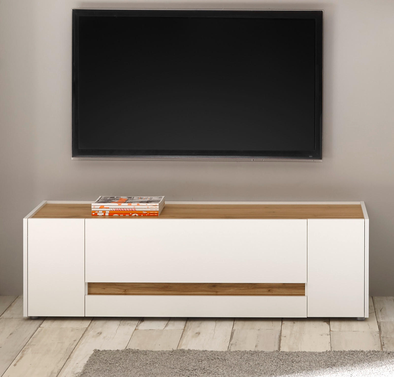 TV-LOWBOARD weiß, Eiche Wotan 140 cm, TV-Unterteil mit Schublade - Eiche Wotan/Schwarz, Holz/Holzwerkstoff (140/40/45cm) - Furn.Design
