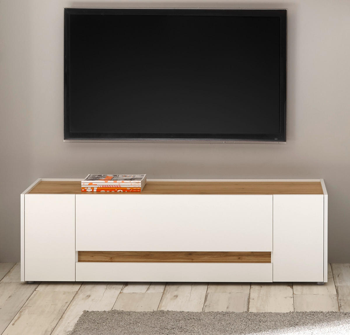 TV-LOWBOARD weiß, Eiche Wotan 140 cm, TV-Unterteil mit Schublade - Eiche Wotan/Schwarz, Holz/Holzwerkstoff (140/40/45cm) - Furn.Design