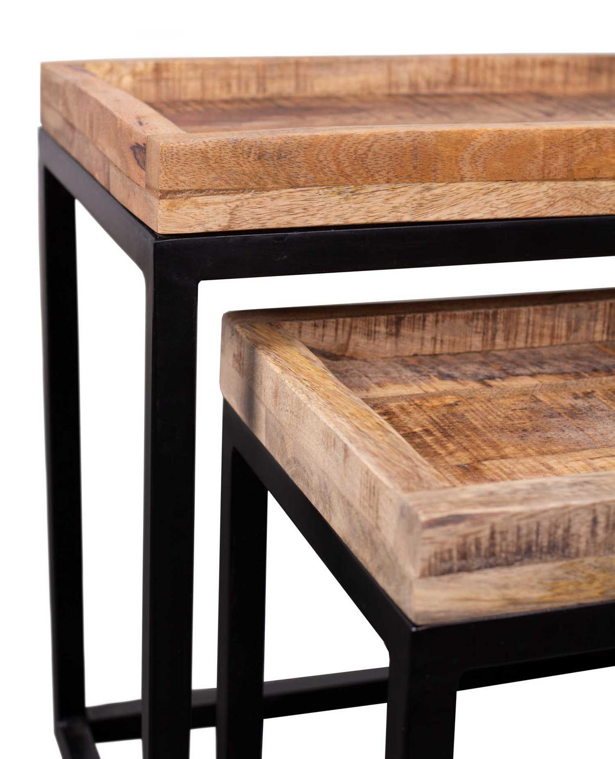 COUCHTISCH 2er Set Lecce Mangoholz - Schwarz/Braun, Naturmaterialien/Metall (50/45/30cm) - Mr. Deko