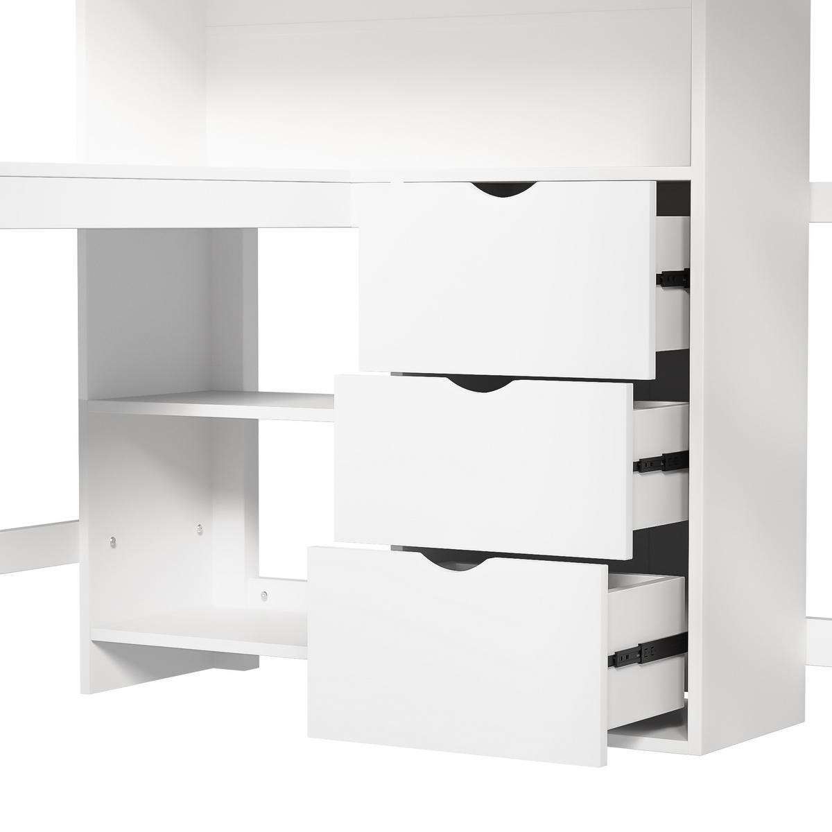 HOCHBETT 90/200 cm Weiß mit Schreibtisch und mehreren Ablagefächern ohne Matratze - Weiß, Holz (90/200cm) - OKWISH