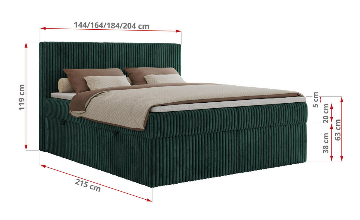 BOXBETT TILIANO 200/200 - Dunkelgrün Cord - H3 - Dunkelgrün, Textil (200/200cm) - MKS