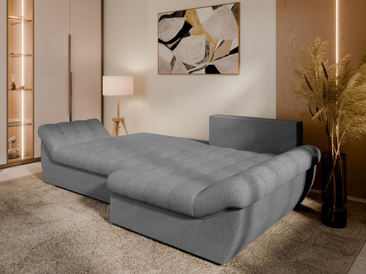 ECKSOFA ZAYA mit Schlaffunktion L-Form, Sofa mit Bettkasten, Wohnzimmersofa, Couch, Soffa, Bettsofa, RECHTS- Grau - Grau, Holz (279/175cm) - Homesy