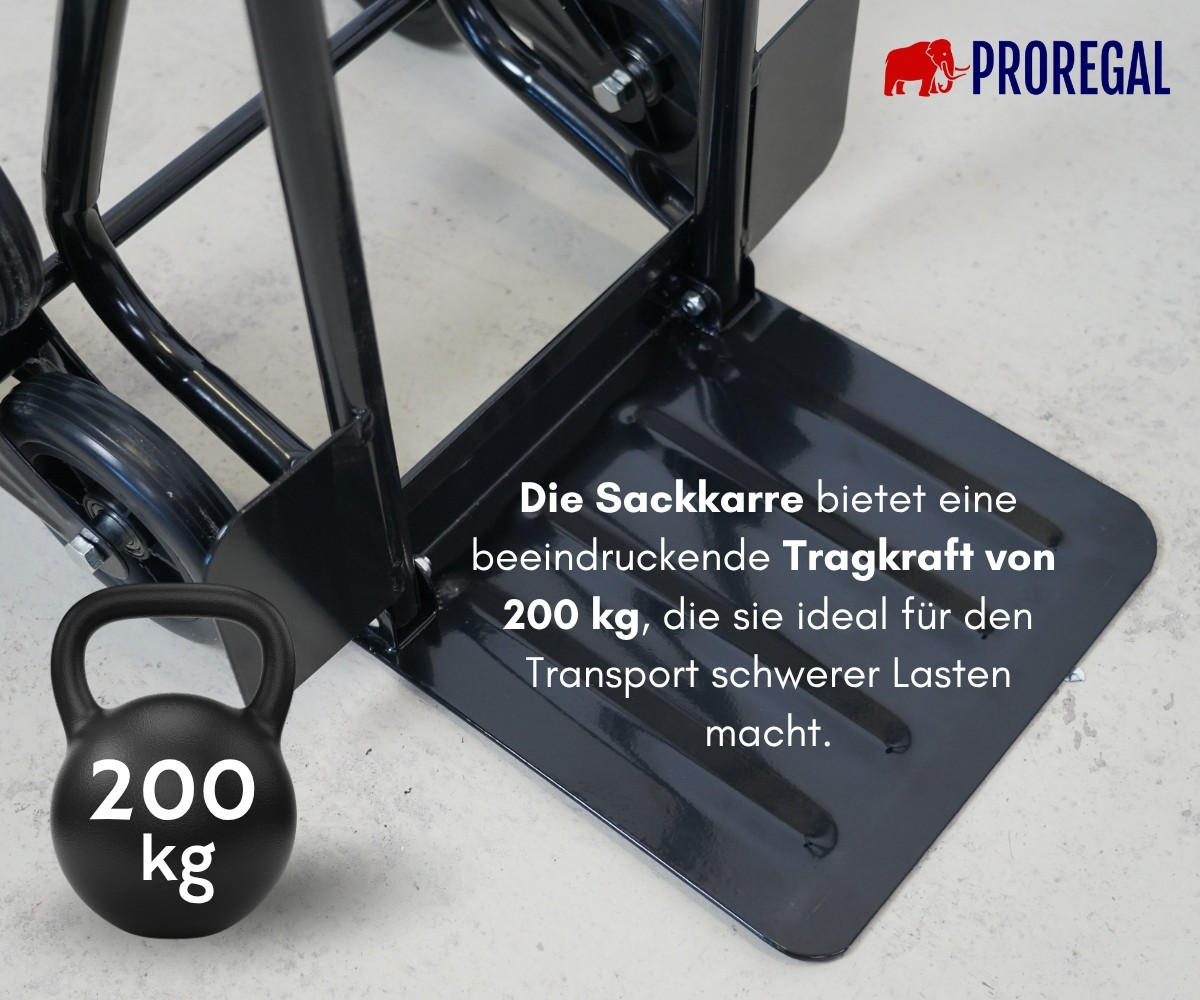 TREPPENSTEIGER Sackkarre Odin 111x60x43cm Tragkraft 200kg Schwarz - Schwarz, Metall (43/60/111cm) - PROREGAL