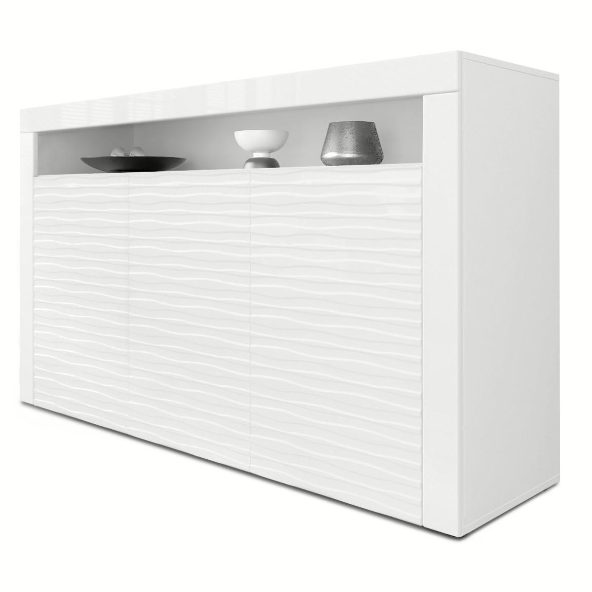 SIDEBOARD Valencia Fronten in Weiß Hochglanz Harmony mit 3D Struktur - Messingfarben, Holzwerkstoff (155/46/40cm) - Vladon