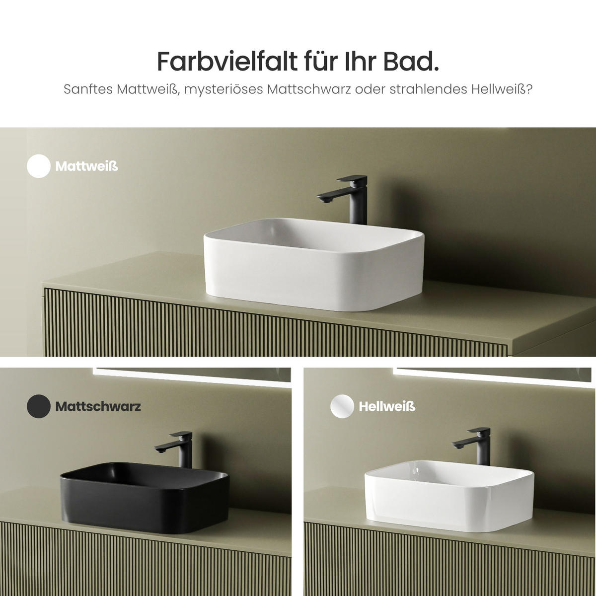 WASCHBECKEN Keramik Rechteck Abgerundetes Design R Mattweiß 50,5 / 38 / 15 cm - Weiß, Keramik (38/15/50.5cm) - EMKE