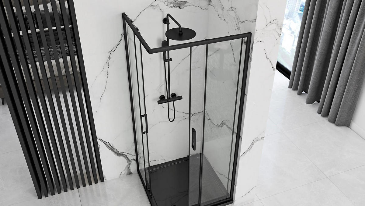 DUSCHKABINE Rea Punto Black 90x90 ohne Duschwanne - Schwarz, Glas (88/88/190cm) - REA