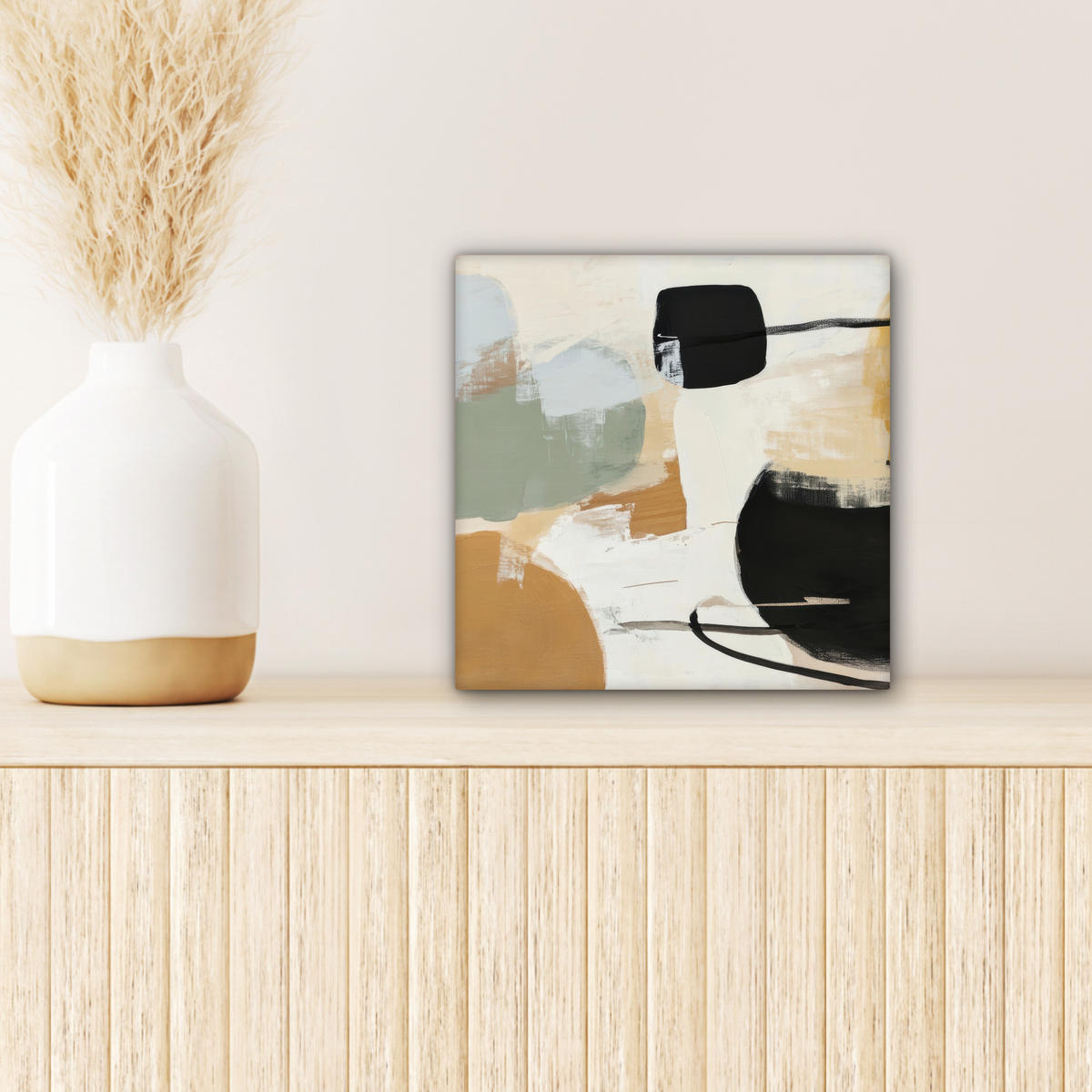 LEINWANDBILD Farbe - Abstrakt - Farben Deko Wohnzimmer 20x20 cm - Currygelb, Textil (20/20cm) - MuchoWow