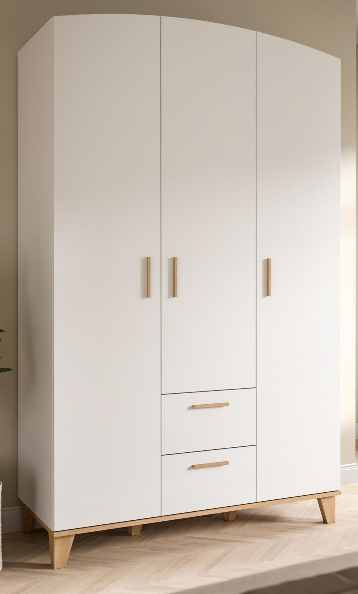 KLEIDERSCHRANK in weiß, Eiche Artsian 122 x 194 cm, Drehtürenschrank 3-türig skandinavisch - Eichefarben/Weiß, Holzwerkstoff (122/198/51cm) - Inn.Furn