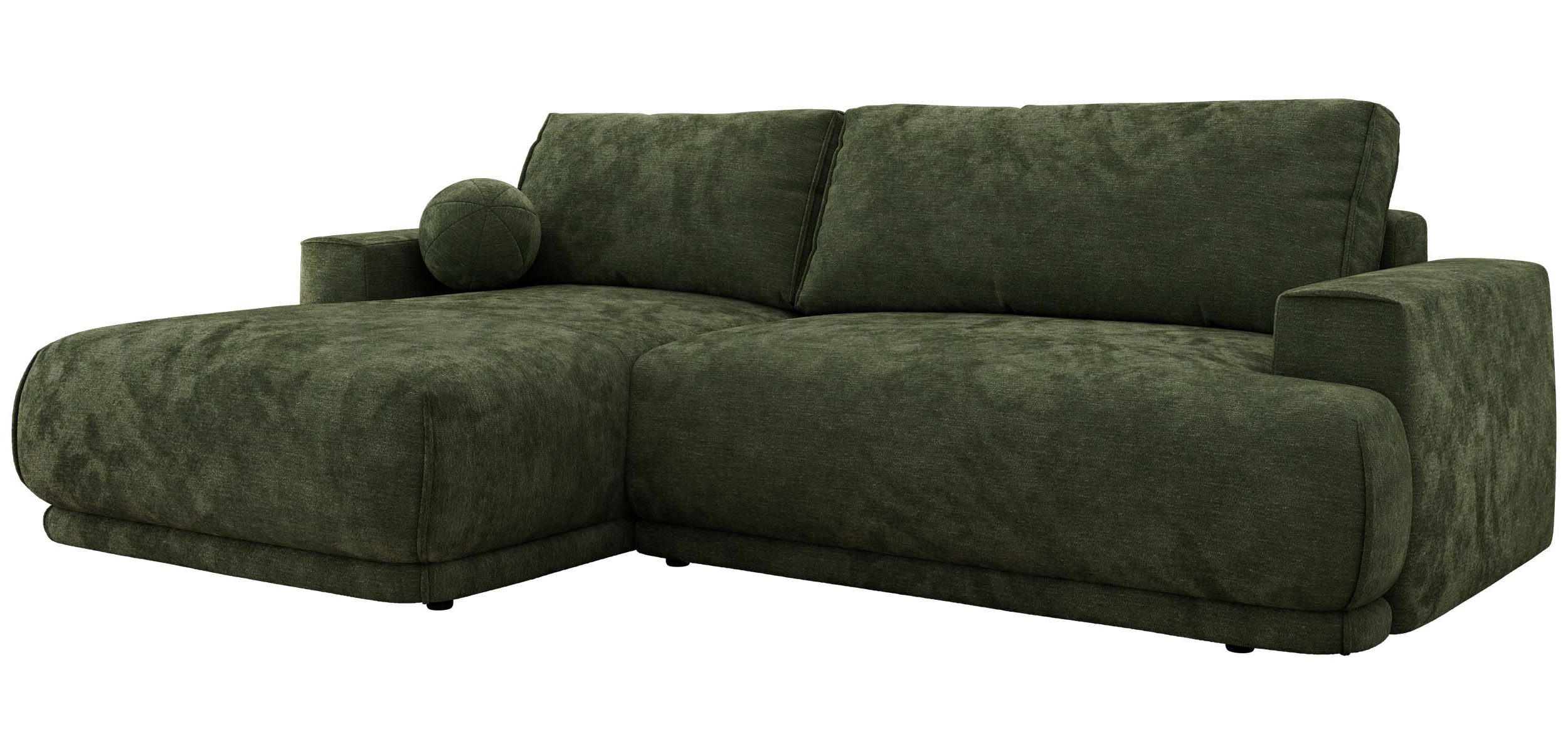 ECKSCHLAFSOFA RINA L Dunkelgrün Schenille glatt - links - Dunkelgrün/Schwarz, Kunststoff/Textil (267/170cm) - MKS