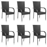 STAPELBARE Gartenstühle 6 Stk. Poly Rattan Schwarz - Schwarz, Holz (55.5/95/53.5cm) - furnicato
