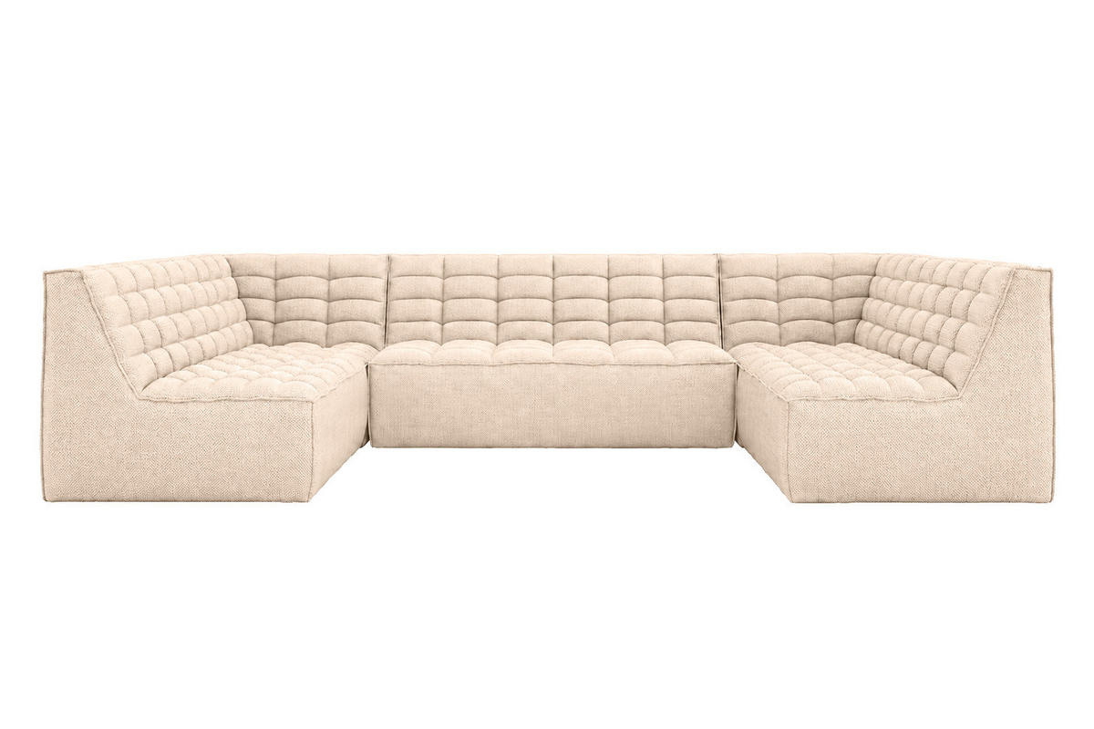 ROHOVÁ SEDAČKA U XL modulární ve tvaru U, plyšová tkanina Pop, Krémová, LAZY U XL - krémová, dřevo (346/76/253cm) - Kaiser Möbel
