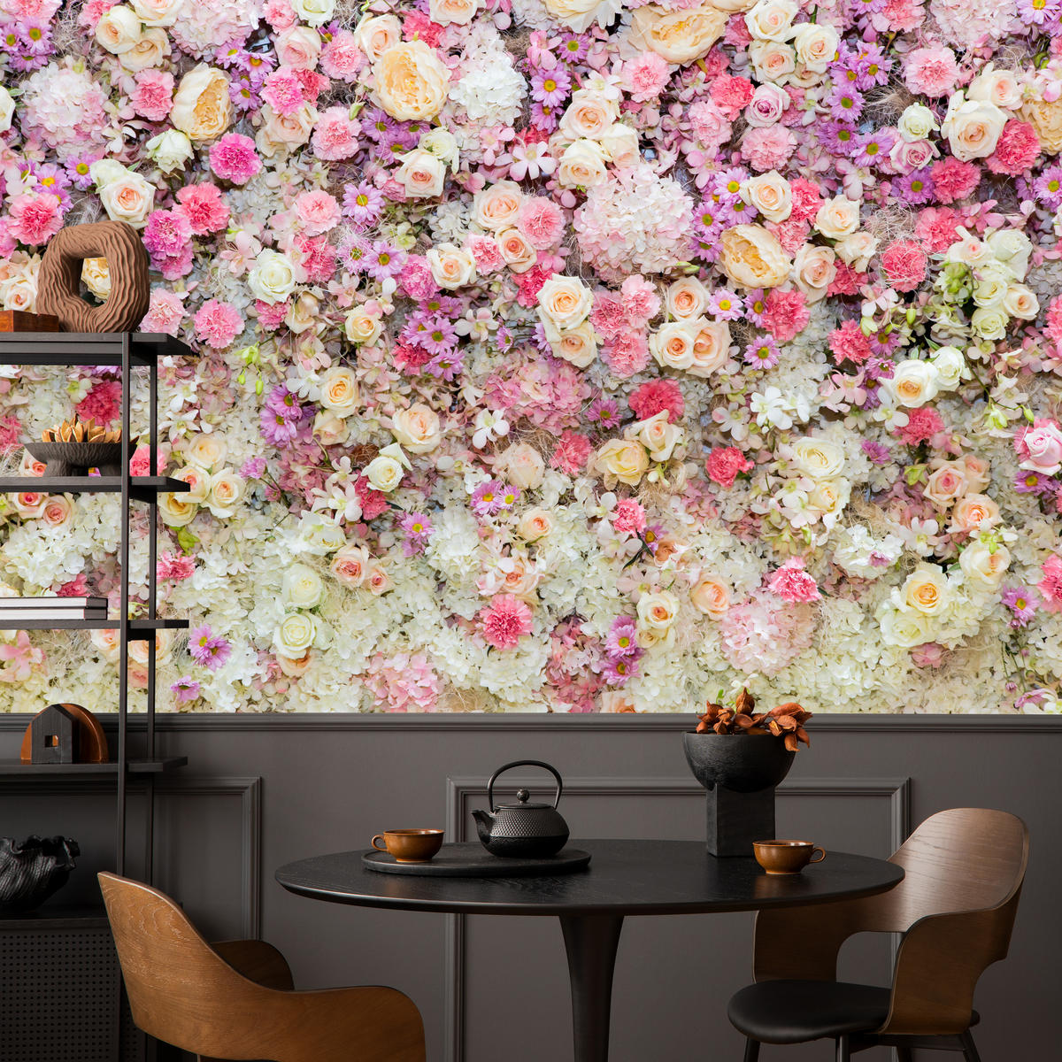 FOTOTAPETE für Schlafzimmer Rosen Pfingstrosen Blumenvielfalt Boho 450x315 - Beige/Gelb, Papier (450/315cm) - Muralo