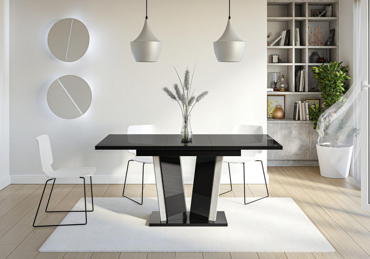 ESSTISCH SAMAR Ausziehbar 120 - 160 / 80 x 76 cm - Schwarz Hochglanz/Schwarz, Holz (120/80/76cm) - MASSENO