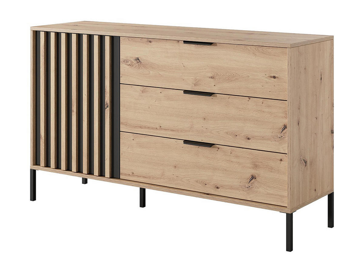 KOMMODE - 137.3 cm x 39.5 cm - holz - schwarz, naturfarben hell Ariada - Schwarz/Naturfarben, Holz/Metall (137/81.4/39cm) - Vente-Unique