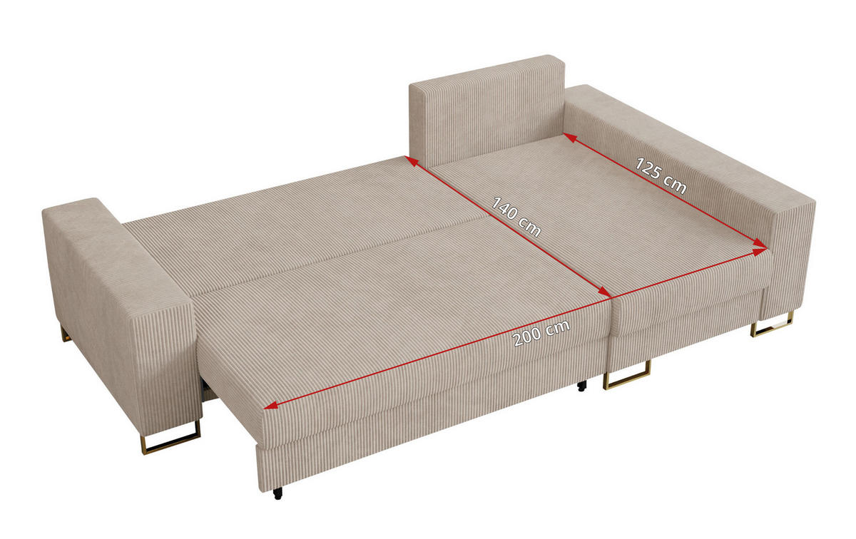 ECKSOFA Dorian Cord Beige - Beige/Goldfarben, Textil/Metall (242/138cm) - MKS
