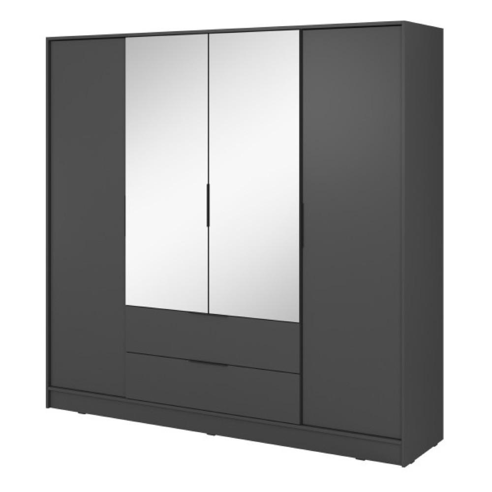 SCHRANK Grafit ELLY Mit Spiegel Mit Regalen 206x51x200 cm - Transparent/Graphitfarben, Holzwerkstoff (206/200/51cm) - Sepro Meble