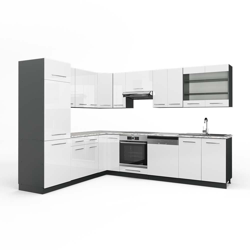 ECKKÜCHE Fame-Line Weiß Hochglanz/Anthrazit 227 x 287 cm, AP Marmor - Weiß Hochglanz/Anthrazit, Holzwerkstoff (287/81.6/60cm) - Vicco