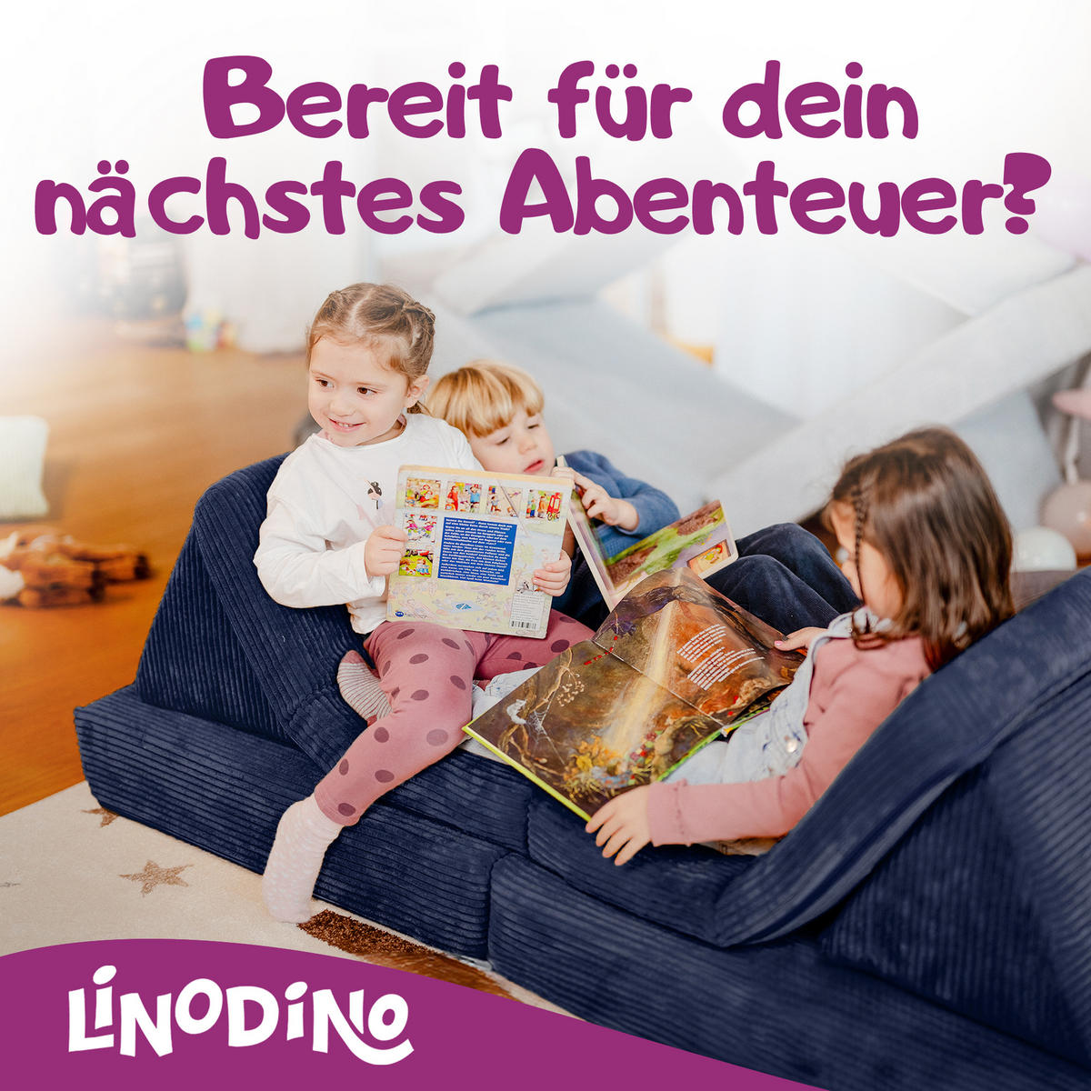 KINDERSOFA Spielparadies - Dunkelblau, Textil (66/52/150cm) - Linodino