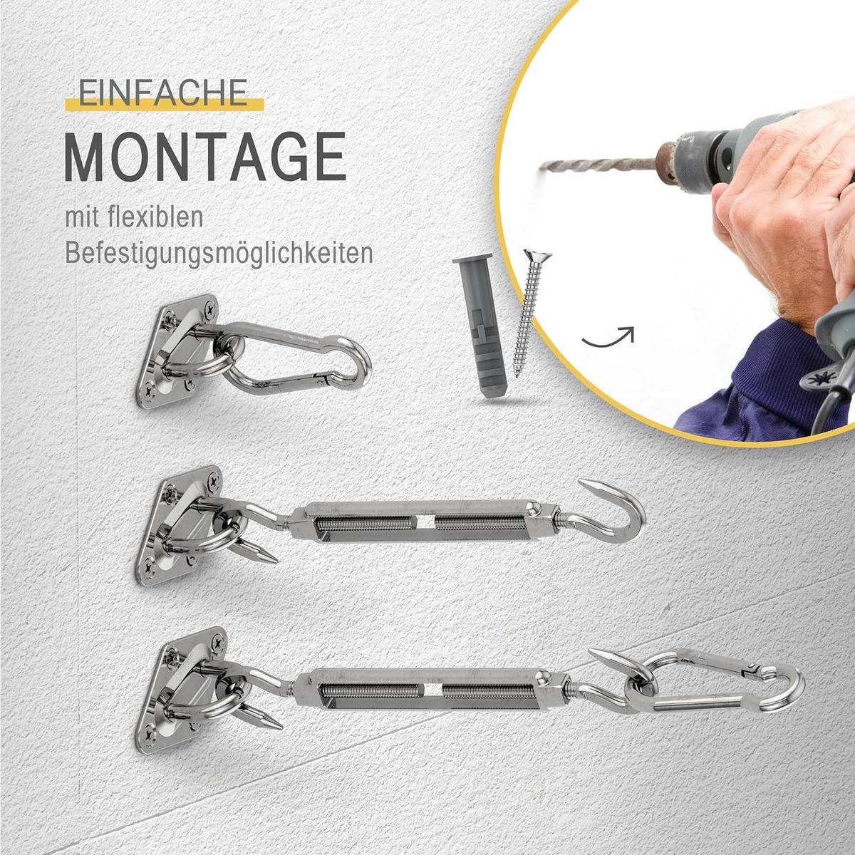 BEFESTIGUNGSSET SolVision für Sonnensegel M8 - Silberfarben, Metall (12/20cm) - Sol Royal