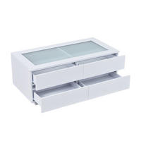 COUCHTISCH DE-37135 mit 4 Schubladen, Glasplatte und LED Weiß - Weiß, Holzwerkstoff (100/50/40cm) - ComfortXL