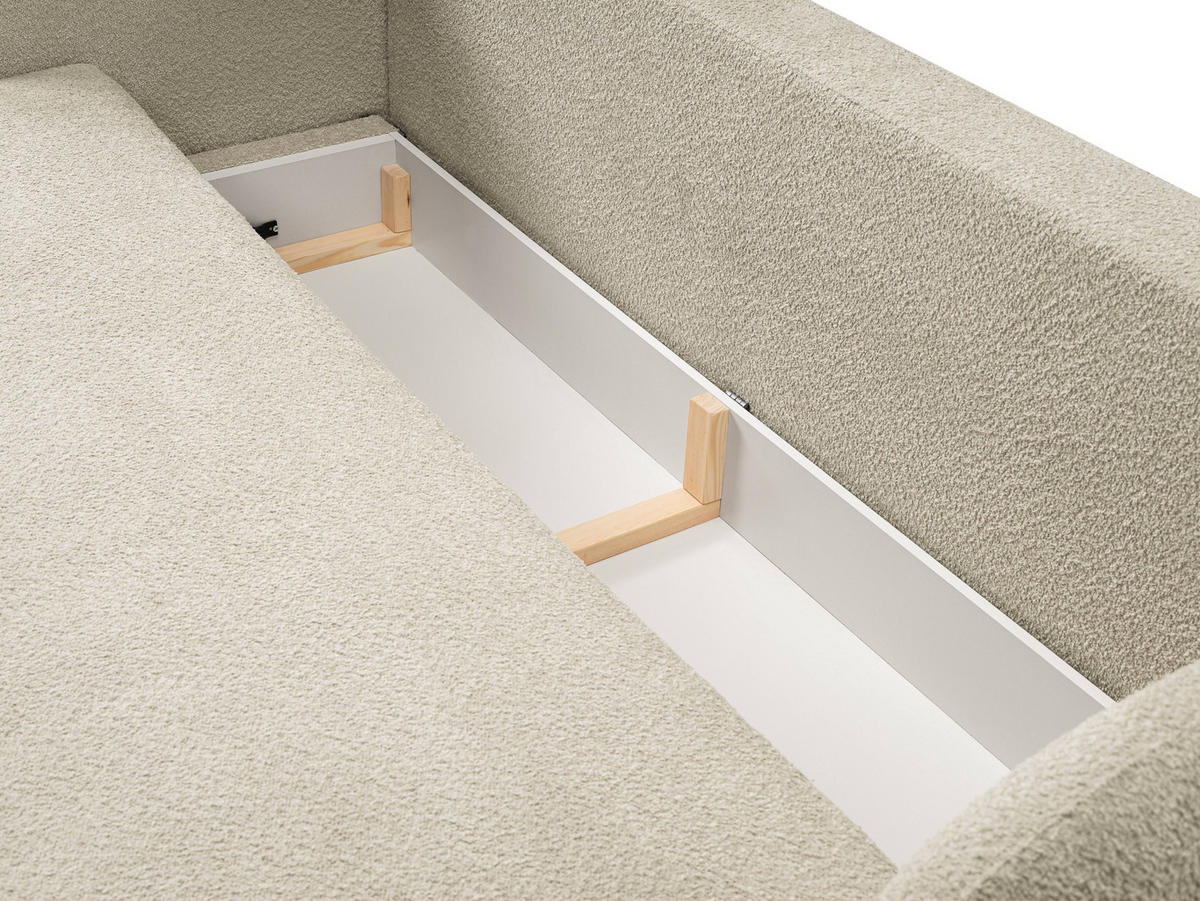 BETTSOFA AMICO Beige Bucle-Stoff mit Schlaffunktion - Beige, Holz (238/86.5/101cm) - MASSENO