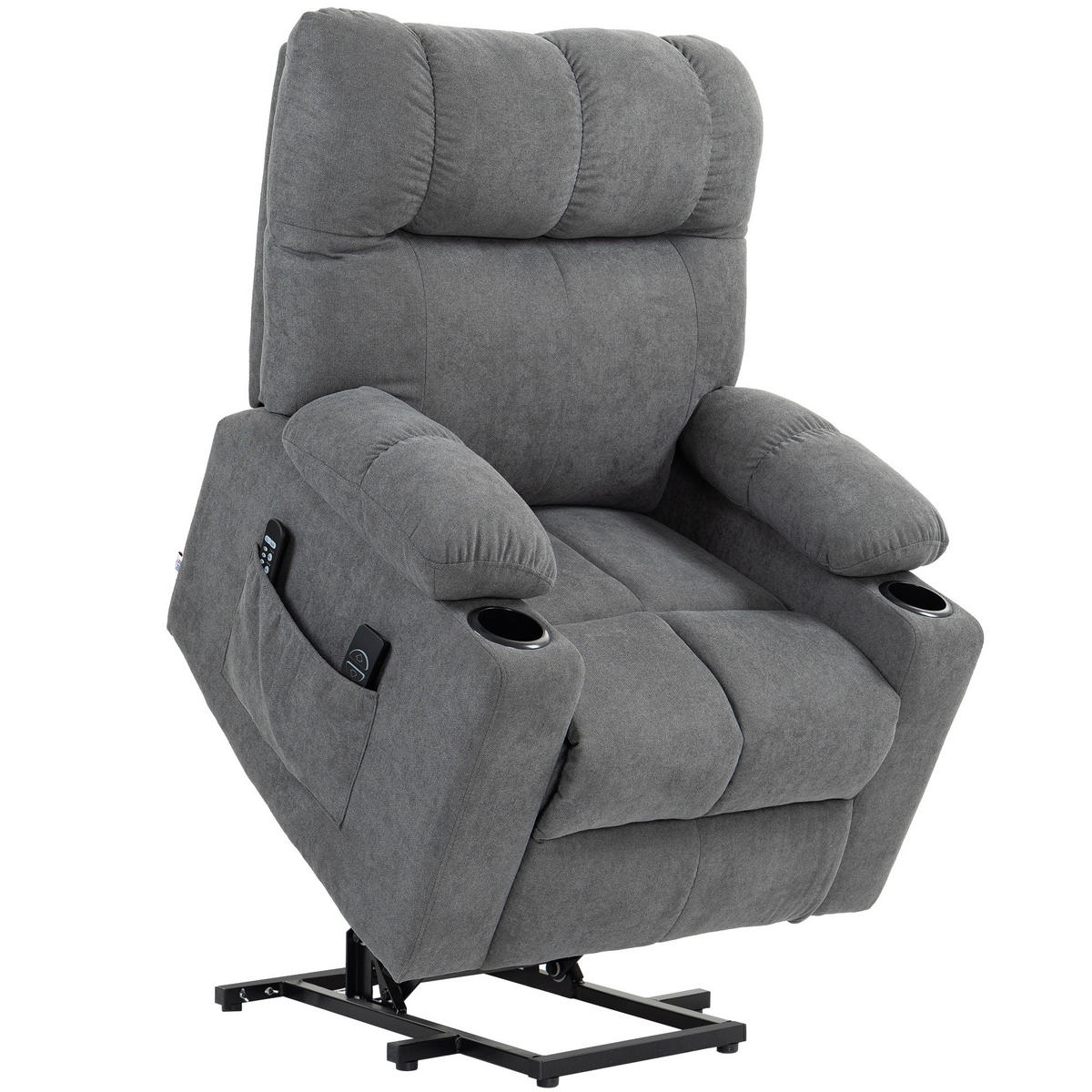 FERNSEHSESSEL mit Aufstehhilfe, Grau - Schwarz/Grau, Textil/Metall (95/109/91cm) - HOMCOM