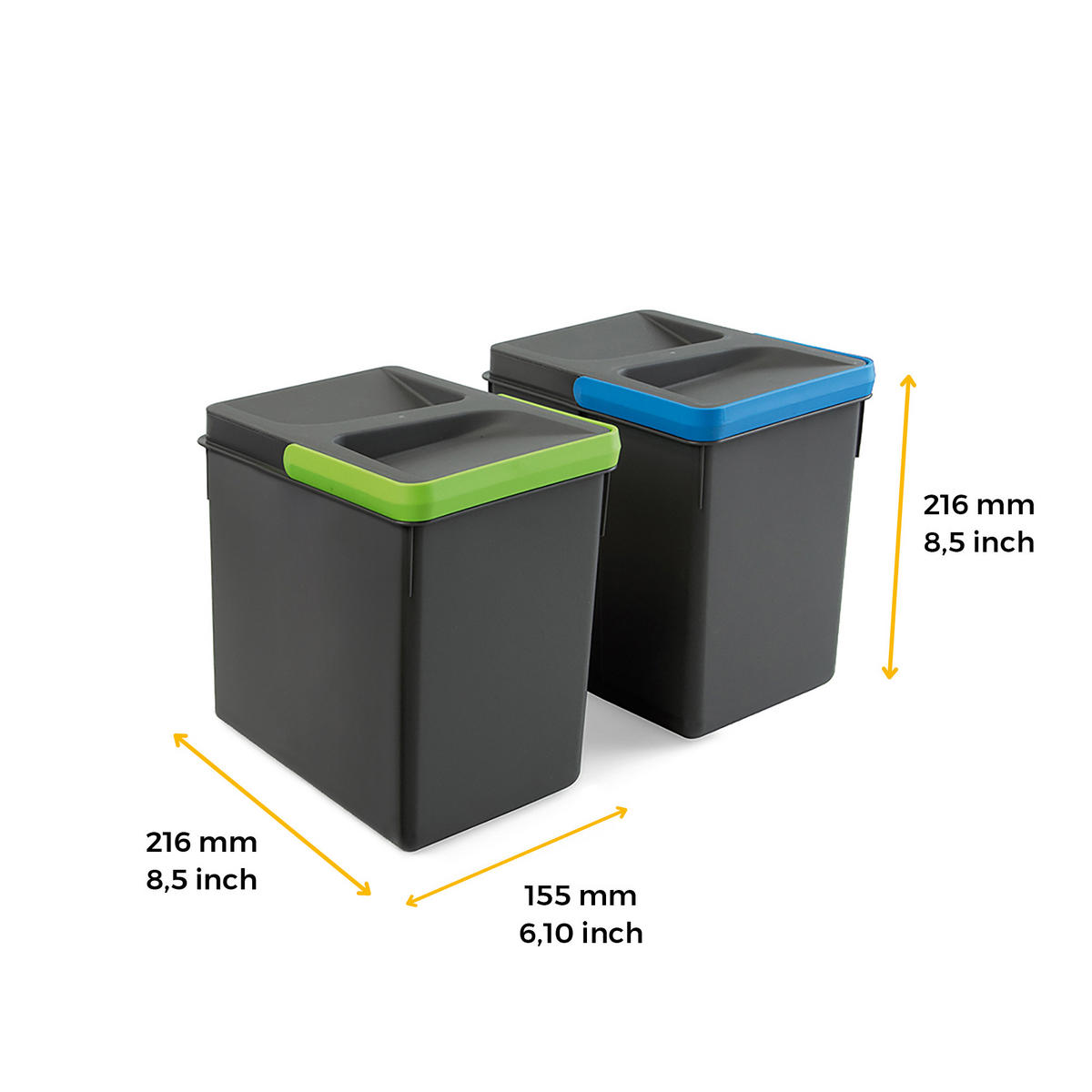RECYCLINGBEHÄLTER für Küchenschublade, Höhe 216mm, 2x6Liter, Kunststoff anthrazitgrau 2er-set - Anthrazit, Kunststoff (15.5/22/21.6cm) - EMUCA