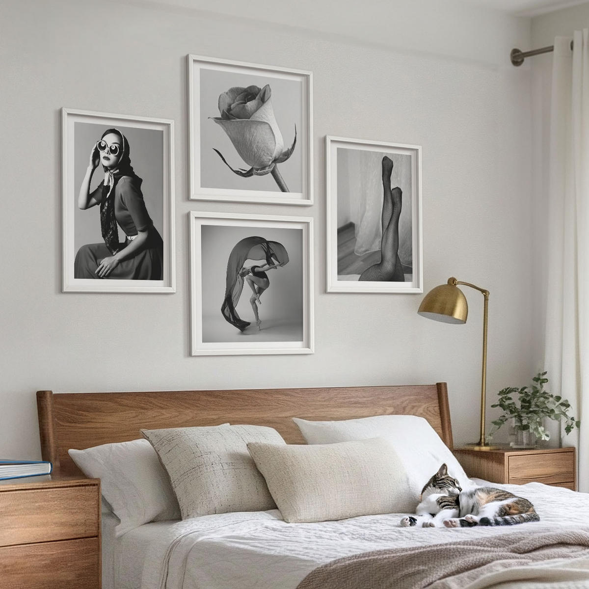 BILDER SET 4er Set - 50x50 cm & 40x60 cm Weißer Rahmen - Stilvolle Porträts eleganter Frauen - Weiß, Kunststoff (50/50cm) - TULUP